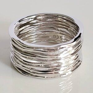 925 Sterling Silver Women Ring Thick Woven Thumb Wide Band Chunky Ring Woven